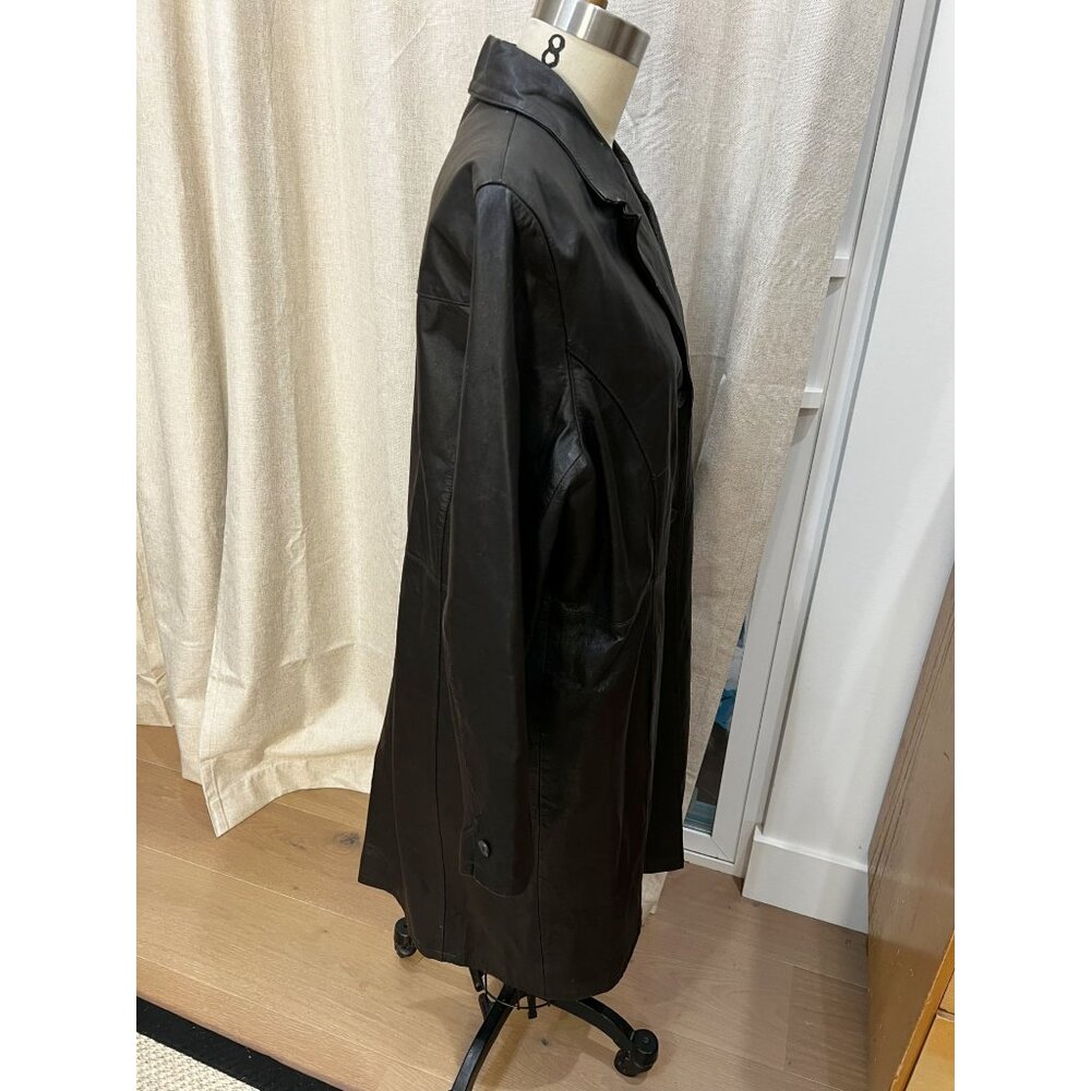Vintage Y2K Longline Leather Coat Sz 16 Espresso Dark Brown - Picture 5 of 9